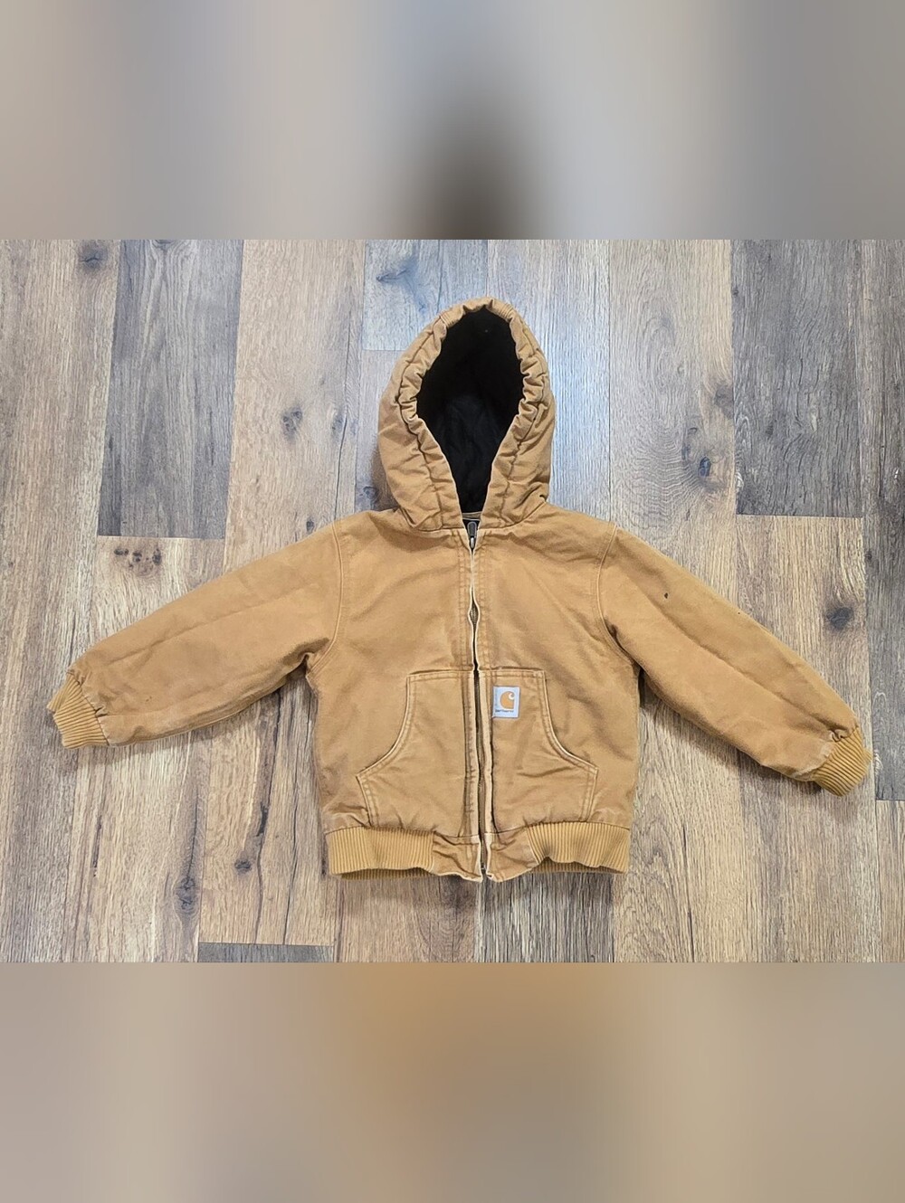 Carhartt Kids Canvas Insulated Brown Hooded Zip Jacket Size XXS 4-5